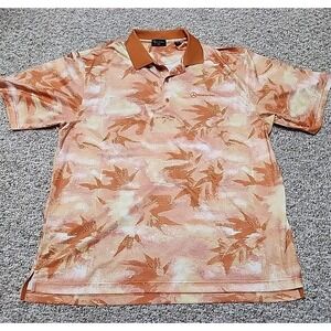 Mercedes Benz XL Men's Golf Polo Shirt Leaf Print Orange